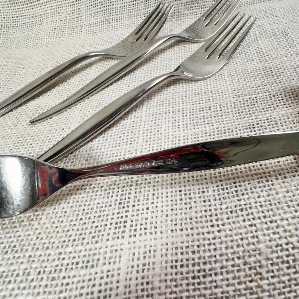EBBTIDE Jennifer Solid Stainless Forks USA Mid Century Modern Flatware Set of 4